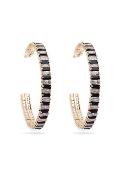 AVANT-GARDE PARIS Oorbellen - Hoops - Gouden - Modern en Elegant - Zwart en Kristal Accenten - Uniek Design