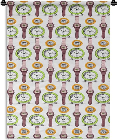 Wandkleed - Wanddoek - Wekker - Horloges - Stopwatch - Patronen - 150x200 cm - Wandtapijt
