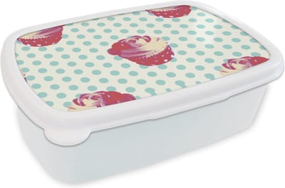 Broodtrommel Wit - Lunchbox - Brooddoos - Patronen - Cupcake - Eten - 18x12x6 cm - Volwassenen