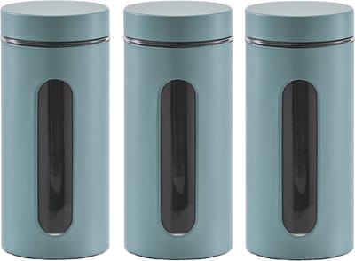 Zeller keuken Voorraadpot - 4x - met venster - eucalyptus groen - 1200 ml - D9.5 x 22cm