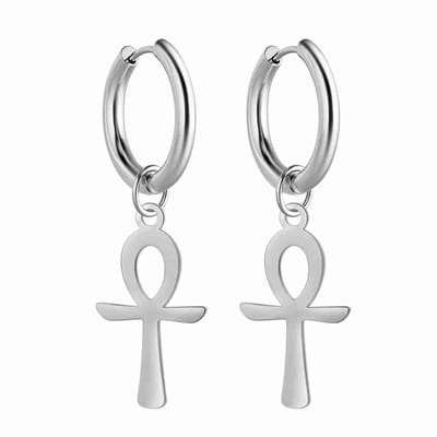 WeLoveSilver - zilverkleurige chirurgisch stalen oorbellen - Ankh kruis - 40 mm