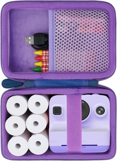 Harde Opbergdoos voor Kindercamera's met Foto Papier en Kleurpotloden, Geschikt voor Instant Print Camera's, Paars
