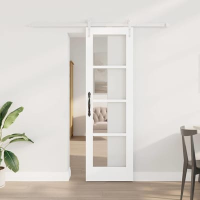 vidaXL - Schuifdeur - 61 - x - 198,5 - cm - Massief - grenenhout - en - glas - Wit
