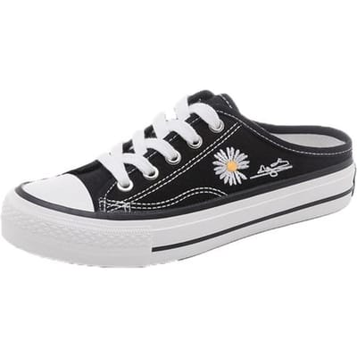 Sandales pour femmes Chaussures d'été Ballerines Demi-pantoufles Chaussures en toile Baskets de mode Chaussures Femme Ballerines Sandales Grande taille 35 -40 39 noir