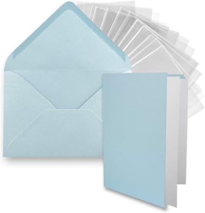 Vouwkaarten Set DIN B6 (17x11,5 cm) Lichtblauw - 25 Sets Compleet met Enveloppen en Inlegvellen