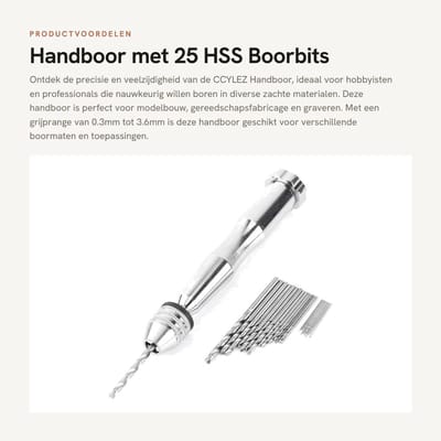 Dailygoods- Handboor - Precisieboren - 25 HSS Boorbits - Grijpbereik 0.3-3.6mm - Geschikt voor Hout/Plastic/Rubber - Lichtgewicht en Efficiënt - Boor