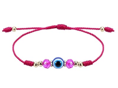 Geluksarmband - geluksbrenger - boze oog - evil eye - kabbalah - nazar - touw groot oog donker roze