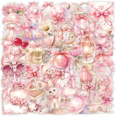 Lot de 60 Autocollants Rose Coquette - Autocollants Transparents en PET Imperméables Idéal comme Décoration de Journal Magasin RecordingYourLife