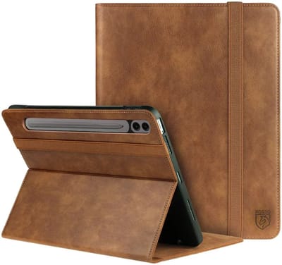 Rosso Element Book Case Hoes Geschikt voor Samsung Galaxy Tab S10 Lite / S10 FE / S9 FE / S9 | Volledige bescherming | Elastische band | Sleep/Wake functie | Penhouder | Verstelbare standaard | Bruin