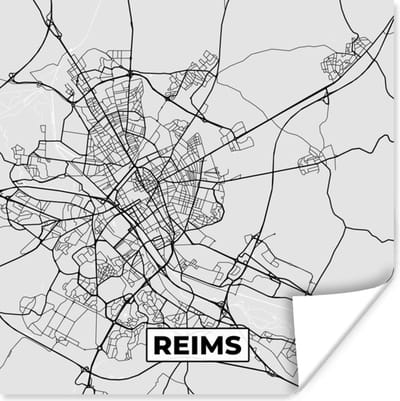 Poster Frankrijk - Reims - Stadskaart - Plattegrond - Kaart - 100x100 cm XXL
