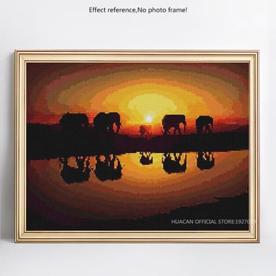 Diamant borduurwerk 5D DIY diamant schilderij dier diamant mozaïek zonsondergang olifant decor 20X30CM orange