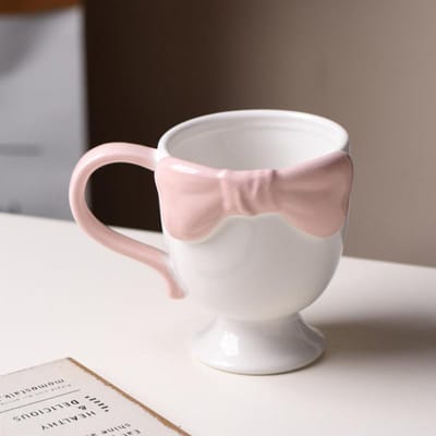 Creatieve Kelken Handbeschilderde Strikken Mokken Schattige High-End Meisjesachtig Hart IJsbekers Hoge Waarde Keramiek 401-500ml white