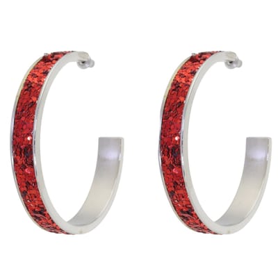 Behave - Oorringen glitter rood - Zilverkleur - 5 cm