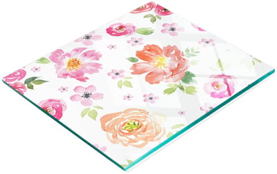 Decoratieve glazen snij- en serveerplank met aquarelbloemen, 60x52 cm