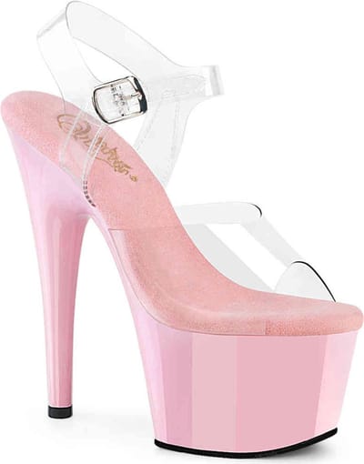 Pleaser - ADORE708 Sandaal met enkelband - US 6 - 36 Shoes - Transparant/Roze