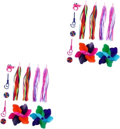 Fietsdecoratie set - Kinderfiets accessoires - Fiets versieren - Inclusief linten bel en molen - 20 x 15 cm - Multicolor