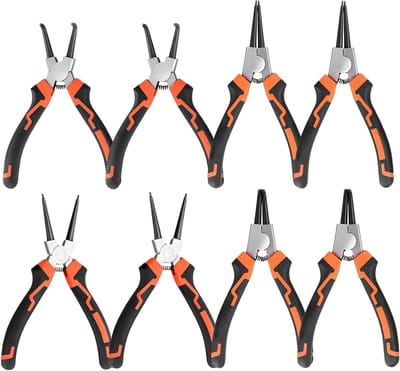 Borgringtangenset van 8 stuks, 7 inch ringtangen met rechte en gebogen tips voor het vasthouden van ringen, slangen en het verwijderen van pakkingen