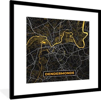 Fotolijst incl. Poster - Goud - Dendermonde - Plattegrond - Stadskaart - Kaart - 40x40 cm - Posterlijst