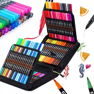 100 Kleuren Dubbelzijdige Markers, Penseel & Fijnpunt, Kindvriendelijk
