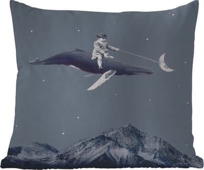 Buitenkussen Weerbestendig - Ruimte - Jongen - Maan - Walvis - 50x50 cm