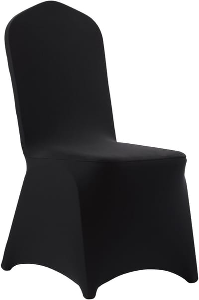 150 Stuks Zwarte Stoelhoezen, Polyester Spandex Stretch Hoesjes voor Bruiloften, Feesten, Eten en Banketten, Plat Voorste Ontwerp, Past op Stoelen van Tot 20.08 x 17.72 x 37.4 Inch