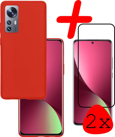 Hoesje Met 2x Screenprotector - Geschikt voor Xiaomi 12 - Sterk & Shockproof - Back Cover - Siliconen Case - Telefoon Hoes - Rood
