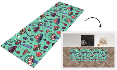 Keukenloper 150x50 cm - Keukenmat vinyl Patronen - Vintage - Paddenstoelen - Natuur - Keukenmatten loper - Keuken vloerkleed tapijt