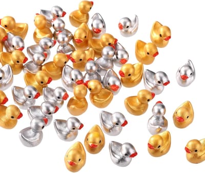 50 Stuks Goud & Zilver Mini Hars Eend Beeldjes, Piepkleine Schattige Miniatuur Eenden Standbeeld voor Fee Tuin Micro Landschap Taart Topper DIY Decoratie