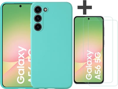 Hoesje geschikt voor Samsung Galaxy A56 hoesje zacht siliconen met 2 Stuks gehard glas Screenprotectors- Arara backcover - Mint Groen