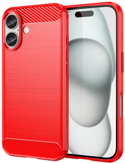 Mobiq - Hybrid Carbon Look geschikt voor iPhone 17 Hoesje TPU - rood