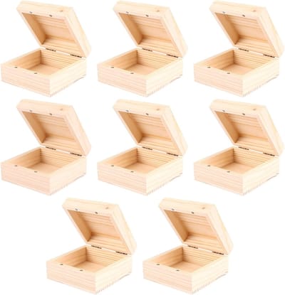 Kleine Houten Doos met Deksel, 8 Stuks, 9 x 9 x 5 cm, Cadeau- en Sieradenbox, Ongebleekt, Natuurlijke Houten Doos voor Decoupage en Opslag