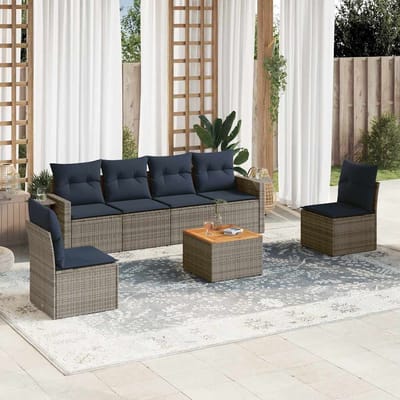vidaXL - 7-delige - tuinbankset - met - kussens, - grijs - polyrotan