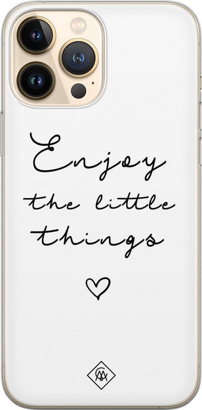 Casimoda® hoesje - Geschikt voor iPhone 13 Pro Max - Enjoy Life - Siliconen/TPU telefoonhoesje - Backcover - Tekst - Wit