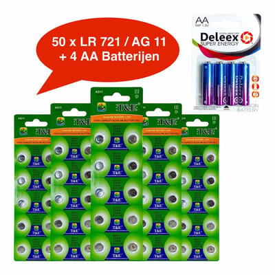 AG 11 / 362A Alkaline batterijen - 5x10 strips - 50 stuks knoopcel Tian Qiu batterijen (ook bekend als LR721, G11, LR58, 162, 362)