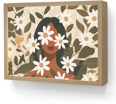 Wandlamp 40x30 cm - Oplaadbaar - Illustratie - Vrouw - Madeliefjes - Wit - Wandlampen binnen woonkamer - Slaapkamer lamp - Decoratieve nachtlamp - Vloerlamp draadloos