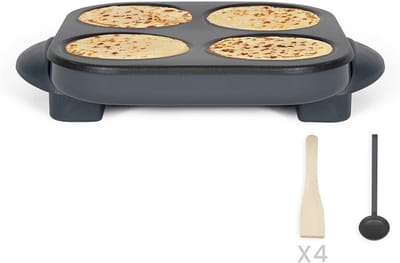 Crêpepan - Pannenkoekenmaker - Mini Pannenkoeken Bakken - Automatische Thermostaat - 4 Mini Pannen - Grijs