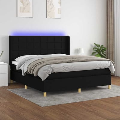 vidaXL - Boxspring - met - matras - en - LED - stof - zwart - 180x200 - cm