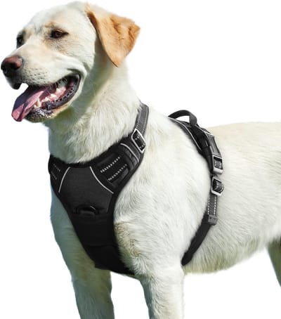 Hondentuig No Pull, Hondenharnas voor Grote Honden, Verstelbare Harnas Hond met Reflecterend Strepen, Gewatteerd Zacht Ademend, Hondentuigje Anti-trek voor Wandelen Training, Zwart L