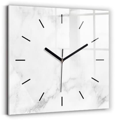 Wallfluent Wandklok - Elegant marmer Stijlvolle Klok - 30 cm x 30 cm - Wit Wandklok - Zwarte Handen - Wandklok Zonder Cijfers - Kinder Wandklok Glas - Vierkante Glazen Wandklok - Scandinavisch Wandklok - Klok met Print