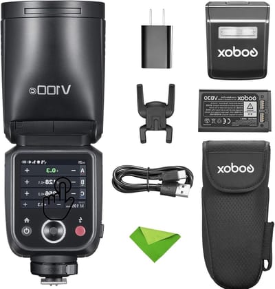 100Ws TTL Flits voor Canon EOS Camera's, 400 Flits op Volle Kracht, 1.7s Oplaadtijd, Draadloze Flits met Aanraakscherm en Externe Flitser