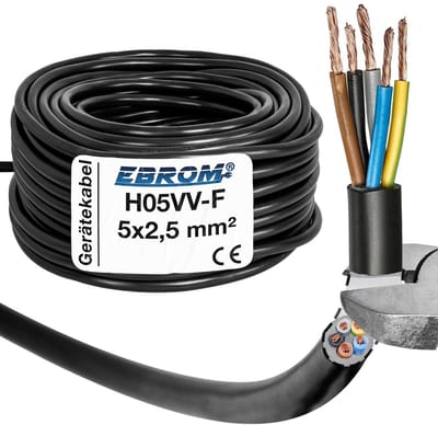 Kookaansluitkabel 5-aderig 2.5mm² Zwart - Fornuiskabel voor Elektrische Apparaten