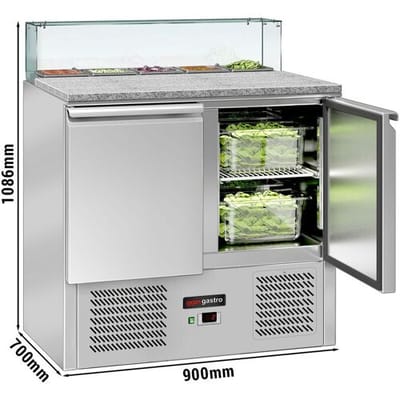 GGM Gastro Saladette ECO - 900mm - 2 Türen - mit Glasaufsatz für 5x GN 1/6 Zilver