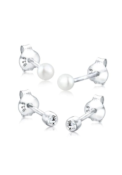 Elli - Oorbellen - Dames Oorsteker Set Basis met zoetwater gekweekte parel en Kristal in 925 Sterling Zilver - Dames