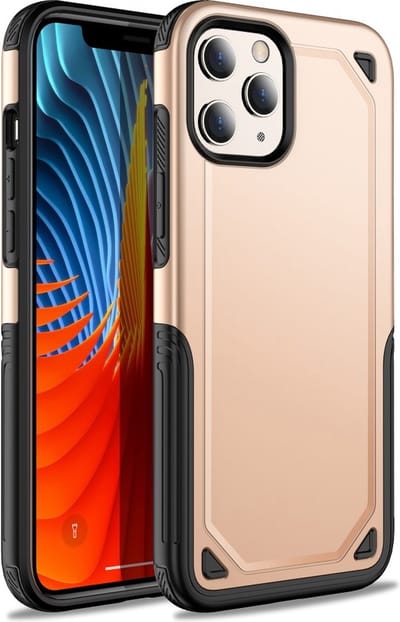 Peachy Pro Armor kunststof en schokabsorberend TPU hoesje geschikt voor iPhone 12 en iPhone 12 Pro - goud