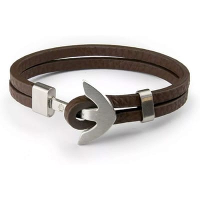 Monomen Men's Brown Leather Silver Anchor Bracelet MM10812