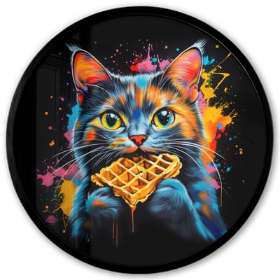 Poster in lijst Rond - Fotolijst 40x40 cm - Posters - Kat - Graffiti - Kleurrijk - Wafel - Eten - Ronde posterlijst zwart - Decoratie - Wanddecoratie woonkamer - Muurdecoratie slaapkamer