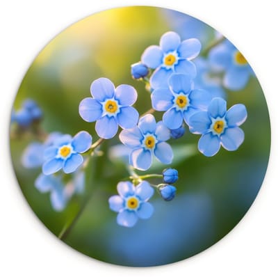 WallCircle® Wandcirkel 120x120 cm - Muurcirkel Bloemetjes - Blauw - Vergeet mij nietjes - Muurdecoratie woonkamer - Wanddecoratie slaapkamer - Kamer decoratie accessoires - Ronde schilderijen XXL