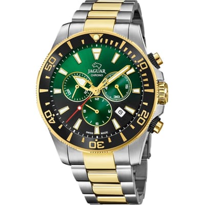 Jaguar J862/5 Heren Horloge - Chronograaf - Saffierglas - Roestvrijstaal/Staal - Goudkleurig/Zilverkleurig - Ø 43.5 mm - Quartz - Vouw/Vlindersluiting