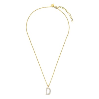 New Bling - 9NB-1456-D - zilveren ketting met letter D - zirkonia steentjes - 925 sterling silver - gold plated