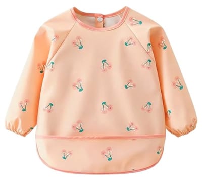 Waterdicht slabset met lange mouwen - 2 stuks - Roze met vrolijke prints - Voor baby's vanaf 6 maanden